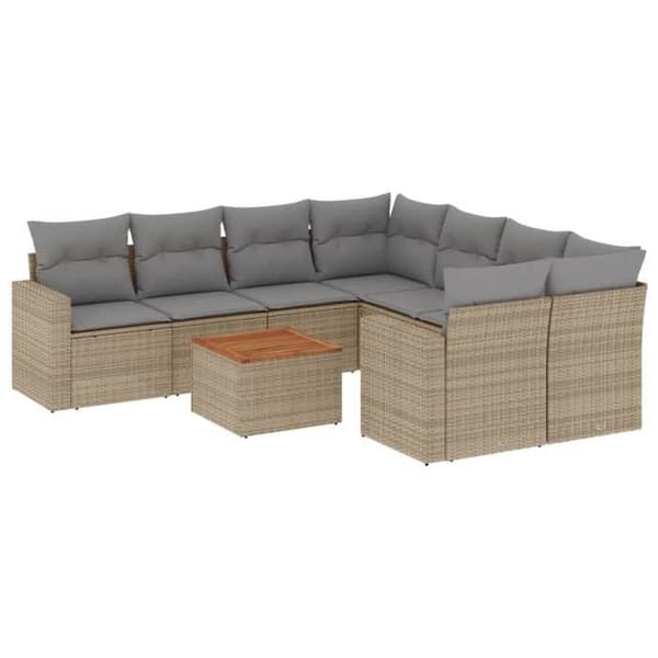 Maison Exclusive - Trädgårdsmöbler med kuddar 9 delar beige flätad resin