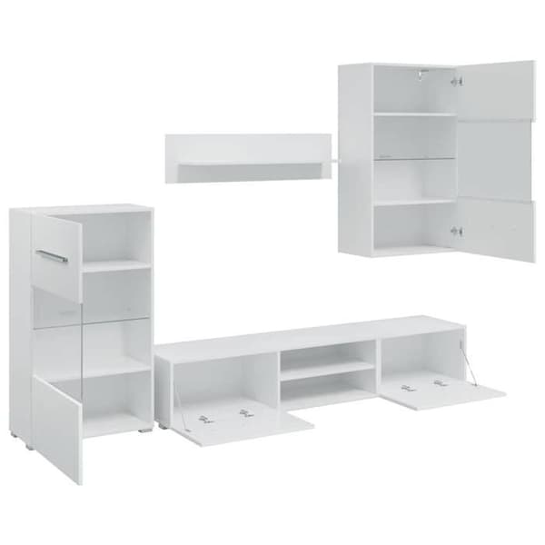 Maison Exclusive - Väggmonterad TV-möbel med LED-belysning 5 delar Vit Matt vit