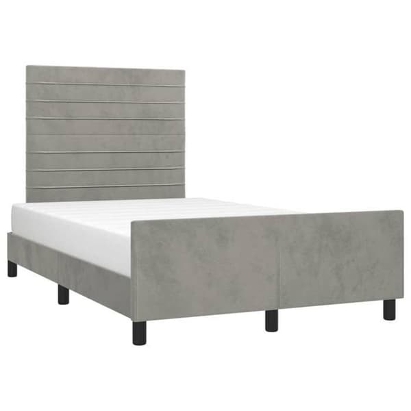 Sengestel - EKSKLUSIV HUS - 120x190 cm - Lys grå velour - Justerbar hovedgærde - Lamelseng Ljusgrått