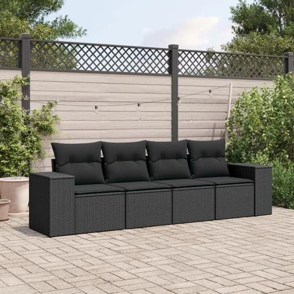 Maison Exclusive - Trädgårdsmöbler 4 delar med svarta kuddar i flätad resin