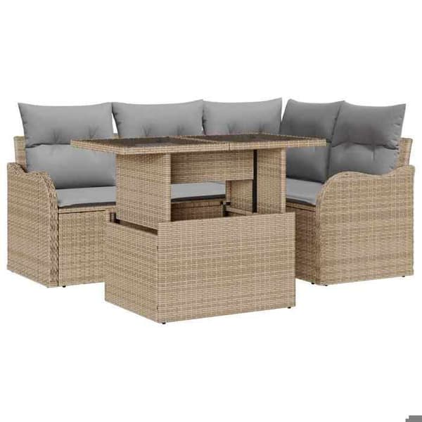 Maison Exclusive - 5 osan beige polyrottinkinen puutarhakalustesetti