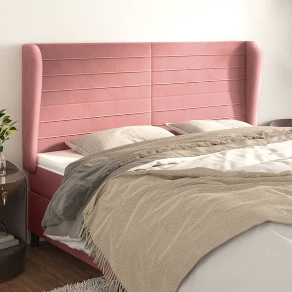 Maison Exclusive - Päätylevy korvilla Vaaleanpunainen 203x23x118/128 cm Sametti Ros