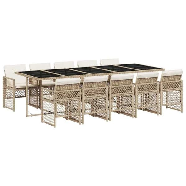 Maison Exclusive - Puutarhakalusteryhmä ja tyynyt 11 kpl beige polyrottinki