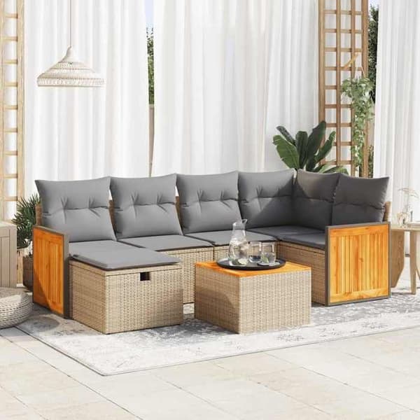 Maison Exclusive - Trädgårdsmöbler med kuddar 7 delar beige flätad resin beige