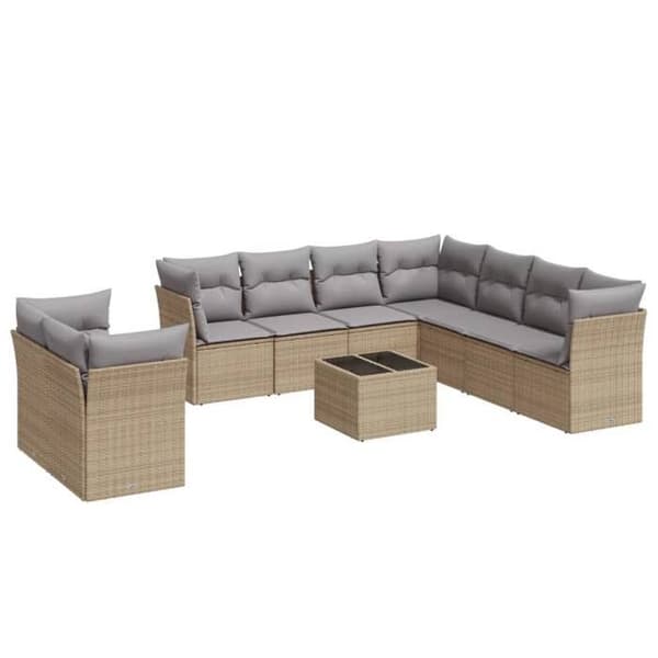 Maison Exclusive - Trädgårdsmöbler med kuddar 10 delar beige flätad resin