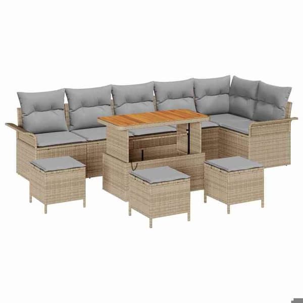 Maison Exclusive - 10 osan puutarhakalustesetti, beige polyrottinki