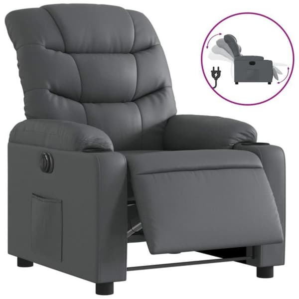 Elastisk elektrisk fåtölj - EXKLUSIV HEM - Relax-modell - Grå konstläder - Lutning 135° - Sidoficka Grå