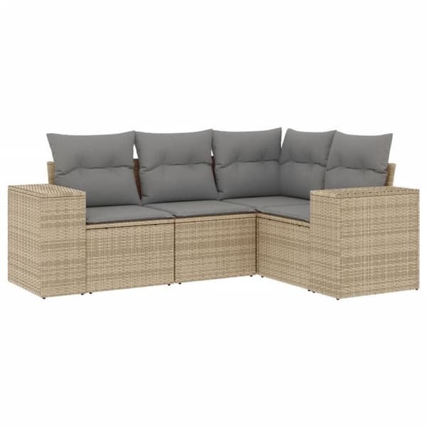 Maison Exclusive - Trädgårdsmöbler med kuddar 4 delar beige flätad resin