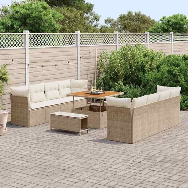 Maison Exclusive - 11 osan beige polyrottinkinen puutarhakalustesetti