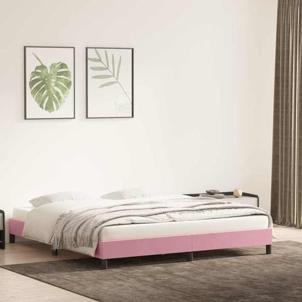 Sengestel - EKSKLUSIV HUS - 200 x 210 cm - Rosa - Velour - Lamelseng Ros