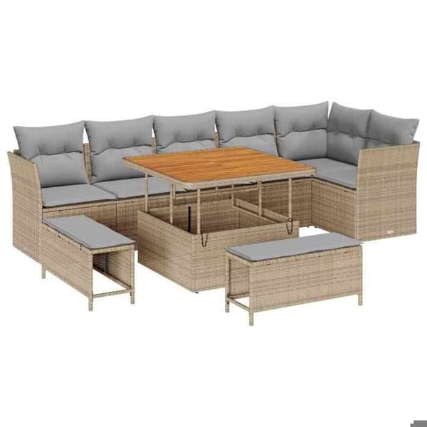 Maison Exclusive - 9-delars trädgårdsoff-set i beige polyrotting beige