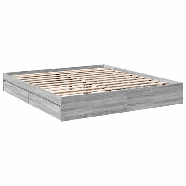 Sengestel - EKSKLUSIV HUS - 200x200 cm - Sonoma grå - Med skuffer - Lamelseng Sonoma grå