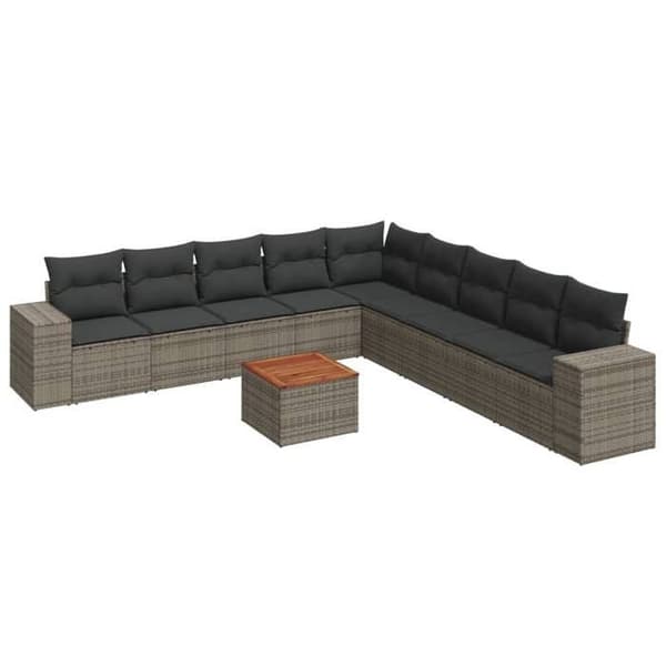 Maison Exclusive - Trädgårdsmöbler med kuddar 10 delar grå flätad resin
