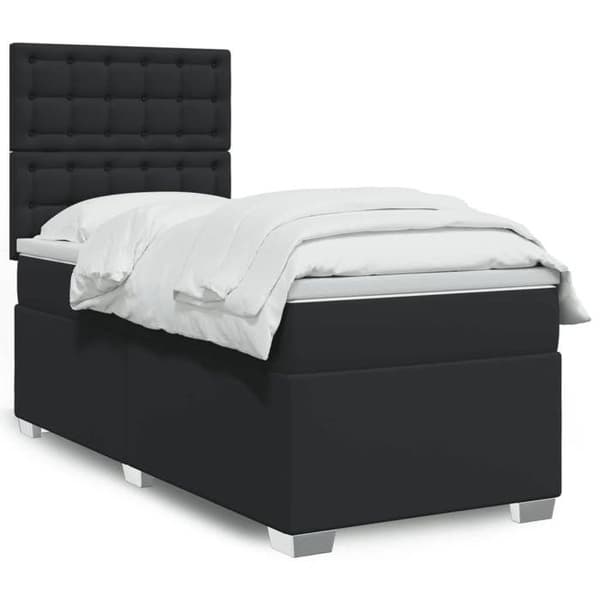 Maison Exclusive - Sengebund med lameller og madras Sort 100x200 cm Kunstlæder