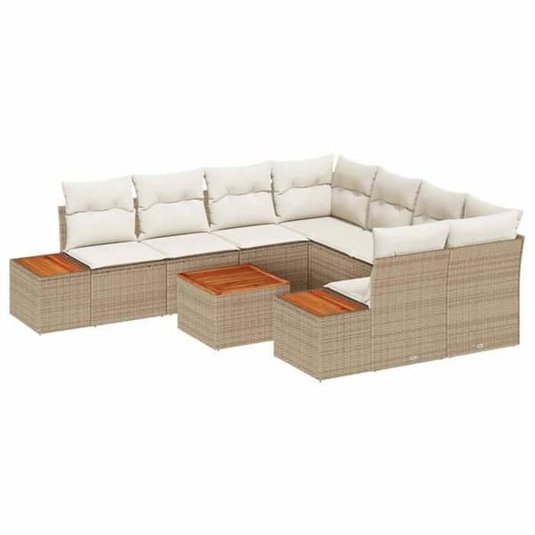 Maison Exclusive - 9 osan beige polyrottinkinen puutarhakalustesetti