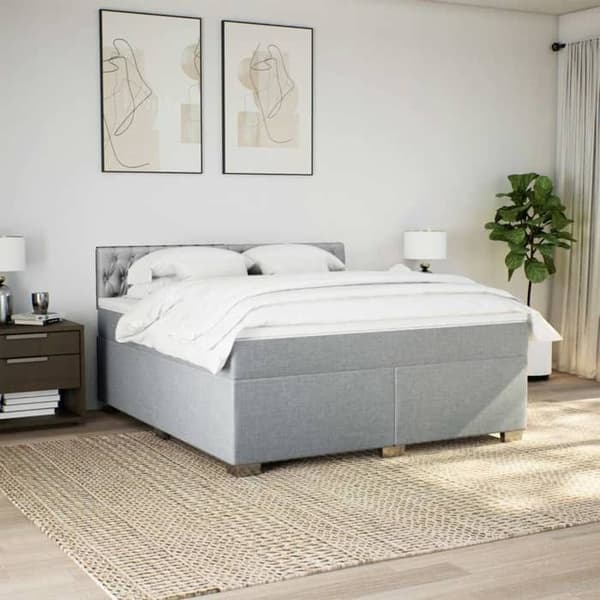Maison Exclusive - Sengebund med lameller og madras Grå lys 180x200cm Stof