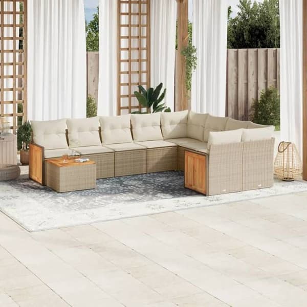 Maison Exclusive - Trädgårdsmöbler med kuddar 10 delar beige flätad resin beige