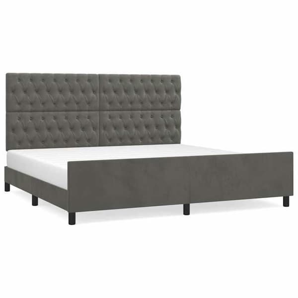 Sengestel - EKSKLUSIV HUS - 200x200 cm - Mørkegrå velour - Justerbar hovedgærde - Lamelseng mörkgrå