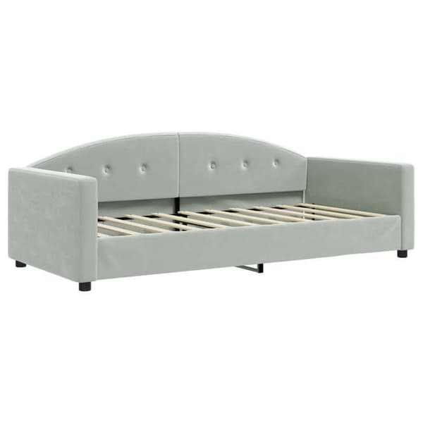 Seng til dagbrug - EKSKLUSIVT HUS - 90x190 cm - lys grå velour - med sovesofa - 2 opbevaringsskuffer Ljusgrått