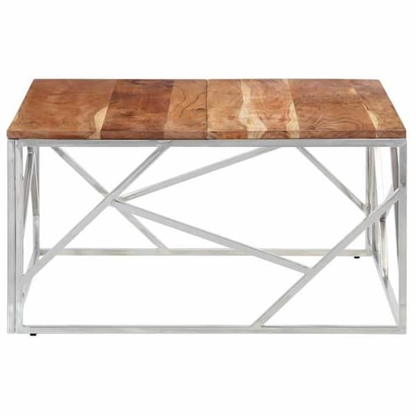 Bord - EKSKLUSIV HUS - 80 cm - Massivt akacietræ - Ramme i rustfrit stål - Sølvfinish Silver