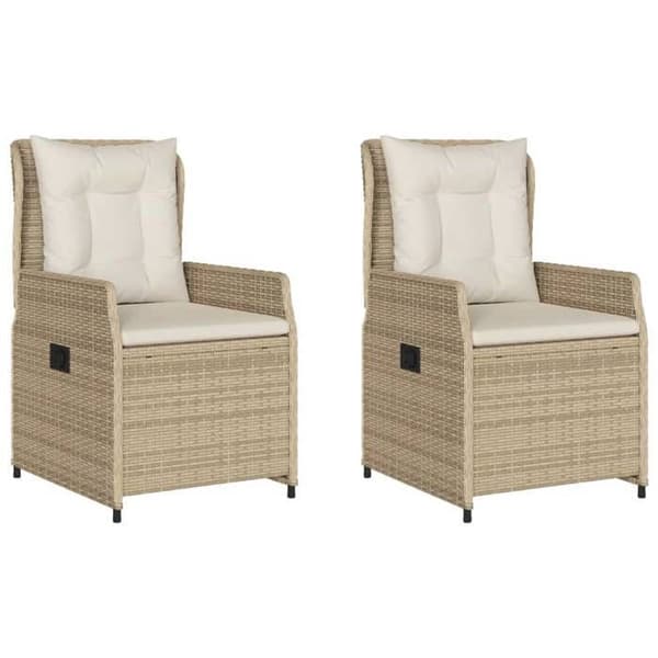 Maison Exclusive - Trädgårdsfåtöljer med lutning, set om 2, beige flätad resin