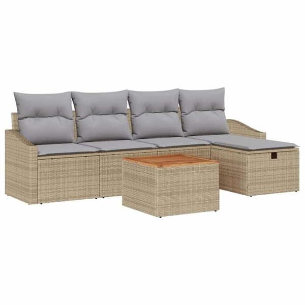 Maison Exclusive - 6 osan beige polyrottinkinen puutarhakalustesetti
