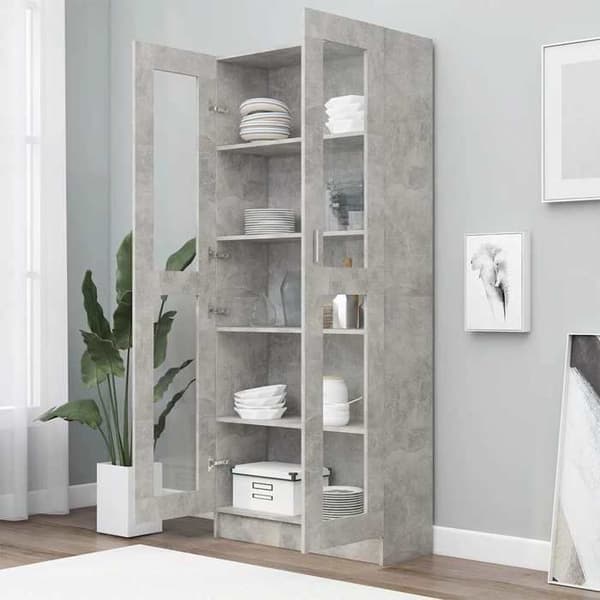 Maison Exclusive - Vitrineskab Grå beton 82,5x30,5x185,5 cm Ingeniørtræ