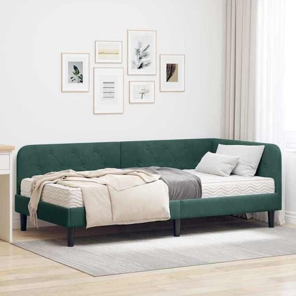 Maison Exclusive - Mörkgrön hörnsängram 90 x 200 cm Sammet Mörkgrön