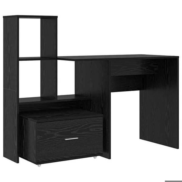 Maison Exclusive - Kontor Sort egetræ Ingeniørtræ 131,5 x 50 x 106,5 cm svart ek