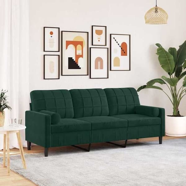 Maison Exclusive - Soffa 3 platser med mörkgröna kuddar 180 cm sammet