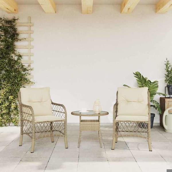 Maison Exclusive - Trädgårdsstolar med kuddar, set om 2, beige flätad resin