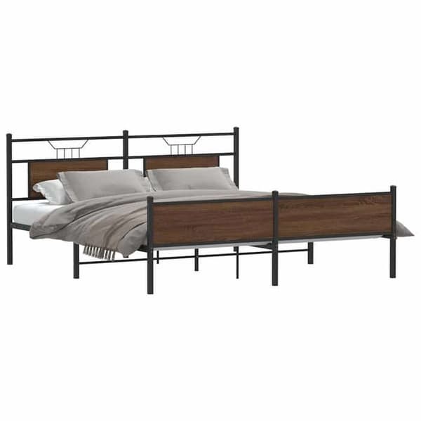 Sengestel - EKSKLUSIV HUS - 183 x 213 cm - Stål & brunt egetræ - Lamelseng - Opbevaring under sengen brun ek