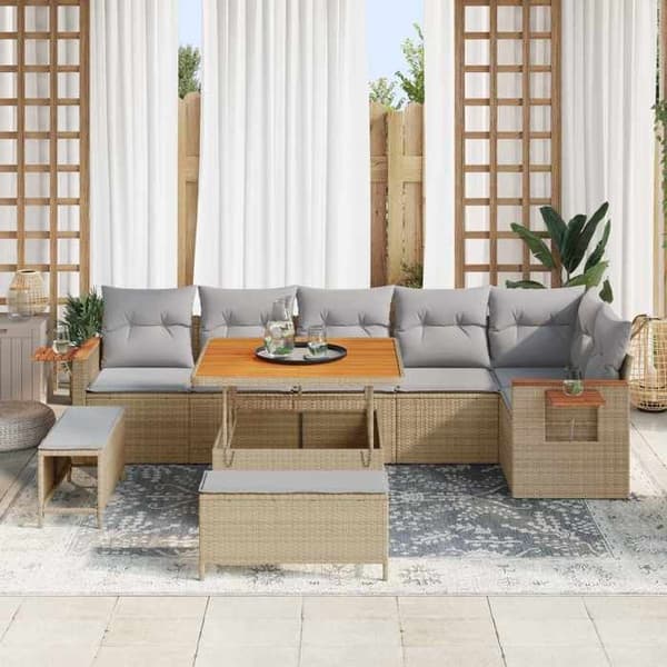 Trädgårdsmöbelset - EXKLUSIV HEM - 9 delar - Beige - Polyrotting och stålram - Modulär beige