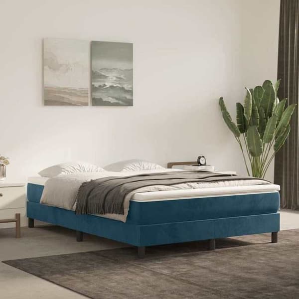 Maison Exclusive - Sängram med mörkblå lameller 140x190 cm sammet