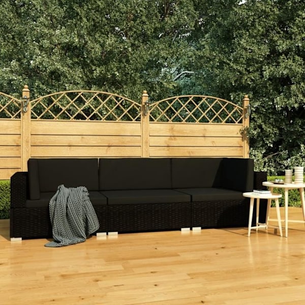 Home Garden sofaer 3 stk med hynder Resin flet Sort Svart