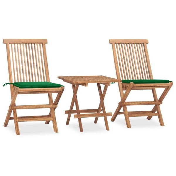 Maison Exclusive - Fällbart utomhusmatbord med kuddar 3 delar Teak Grön (kudde)