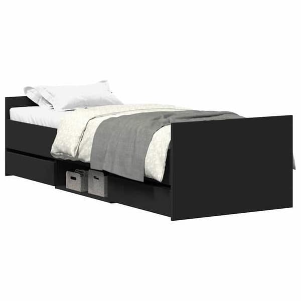 Sengestel - EKSKLUSIV HUS - 100x200 cm - Sort - Med skuffer - Lamelseng Svart