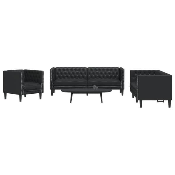 Maison Exclusive - Chesterfield sofa sæt 3 stk sort kunstlæder