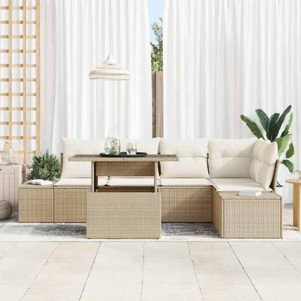 Maison Exclusive - 6 osan beige polyrottinkinen puutarhakalustesetti