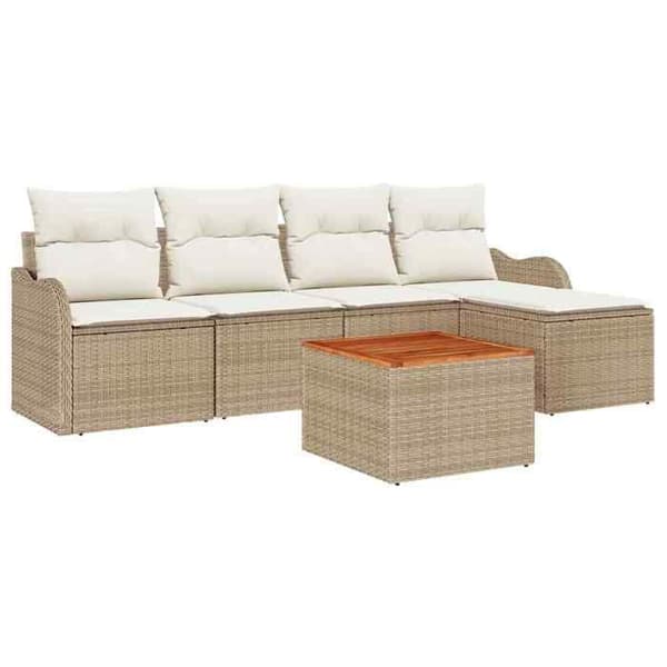 Maison Exclusive - 6 osan beige polyrottinkinen puutarhakalustesetti