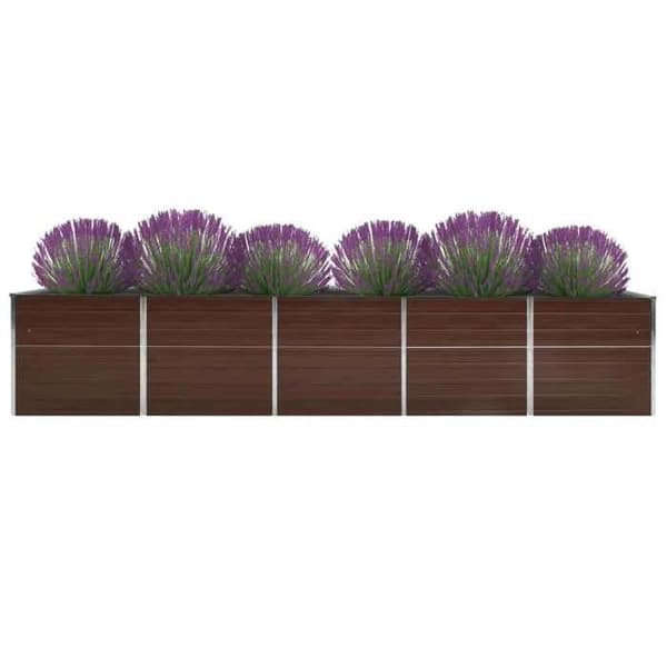 Höjd planteringslåda - EXKLUSIV HEM - 400 x 80 x 77 cm - Galvaniserat stål - Brun - Rektangulär brun