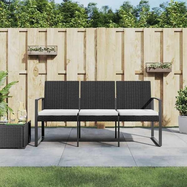 Maison Exclusive - Bænk til haven med 3 pladser og sorte puder i PP rattan