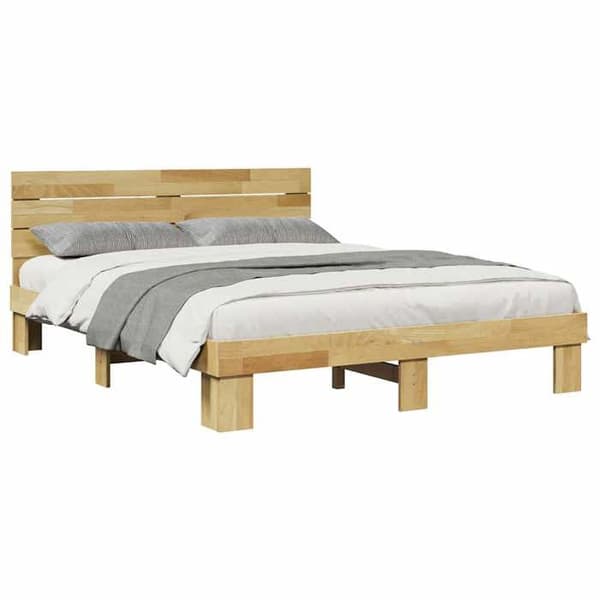 Sengestel - EKSKLUSIV HUS - 135 x 190 cm - Massivt egetræ - Inkluderet lamelbund - Opbevaring under seng
