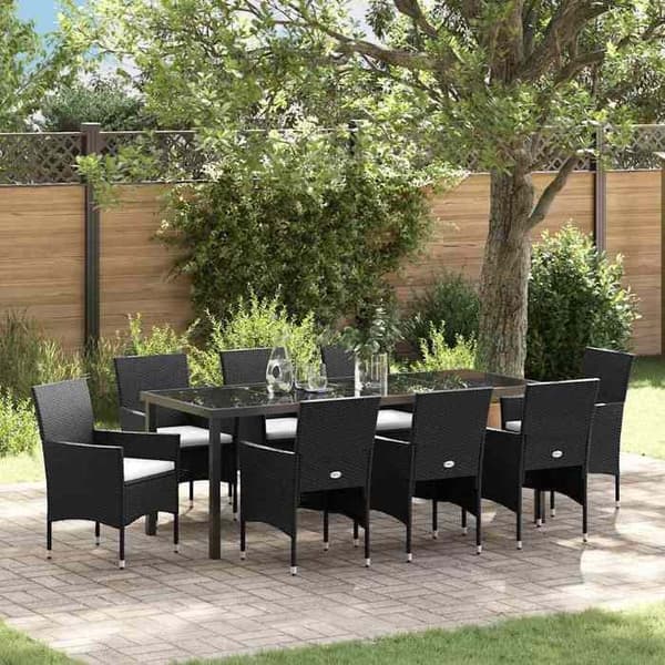 Maison Exclusive - 9 pc have spisebordssæt i sort polyrotin Svart