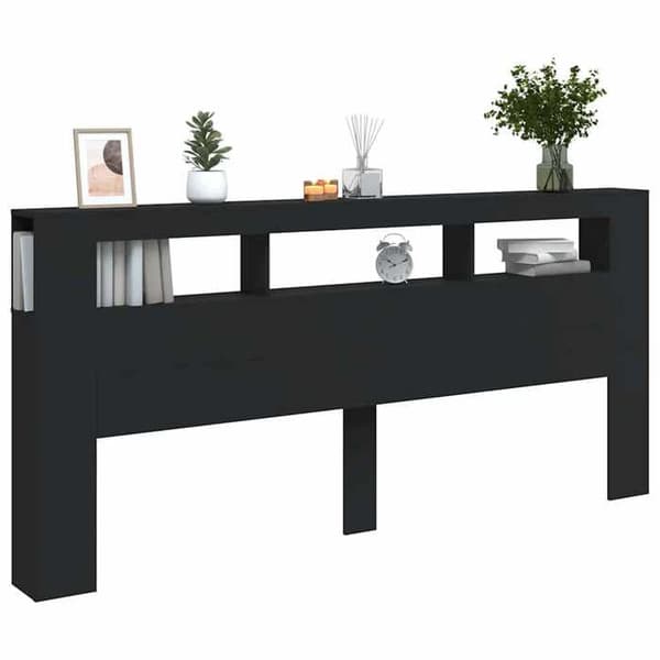 Maison Exclusive - LED-hovedgærde sort 220x18,5x103,5 cm ingeniørtræ