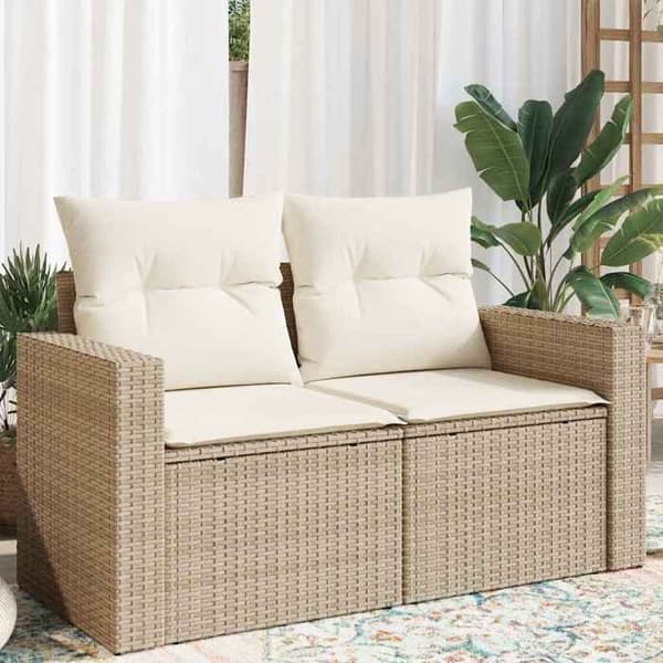 Maison Exclusive - Trädgårdsoffa med kuddar 2 platser beige flätad resin