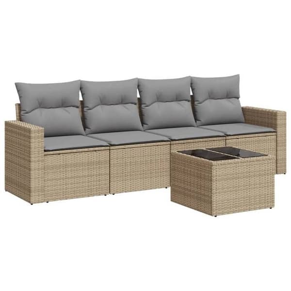 Maison Exclusive - Trädgårdsmöbler med kuddar 5 delar beige flätad resin