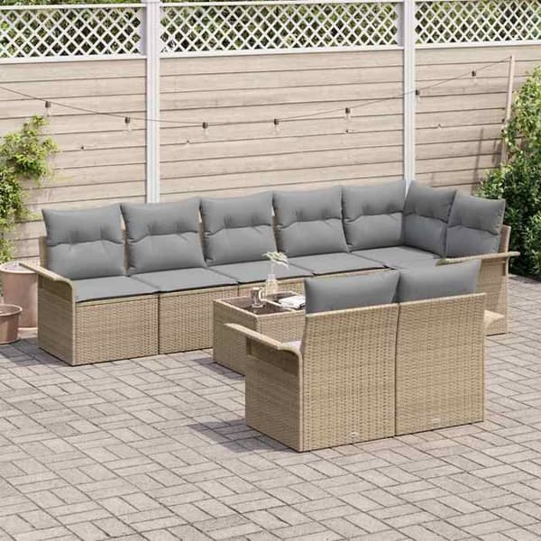 Trädgårdsmöbelset 9 delar - EXKLUSIVT HUS - Lågt soffbord - Beige - Poly rattan - Fällbart bord beige