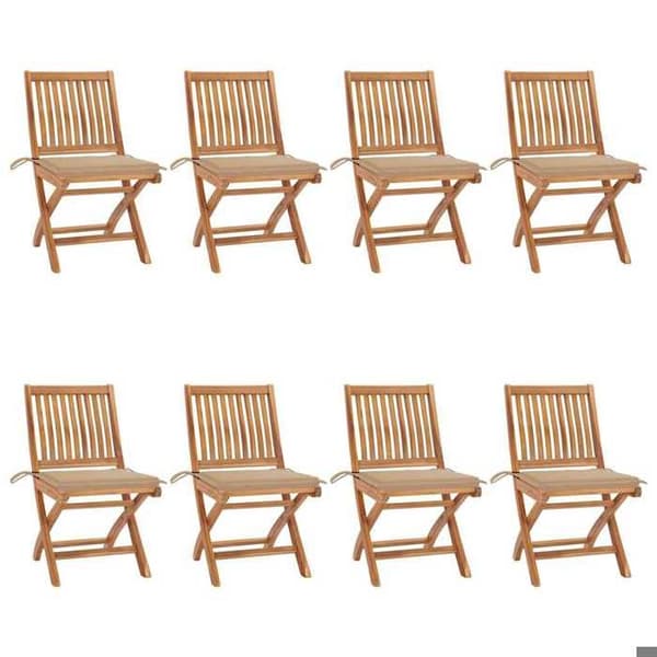 Maison Exclusive - Fällbara trädgårdsstolar med kuddar, set om 8, i solid teak
