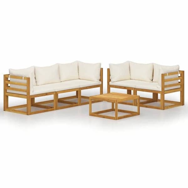 Maison Exclusive - Havegruppe 6 stk med puder Creme Solid akacietræ Grädde